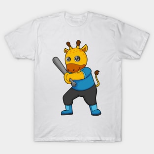 Giraffe at Baseball with Baseball bat T-Shirt